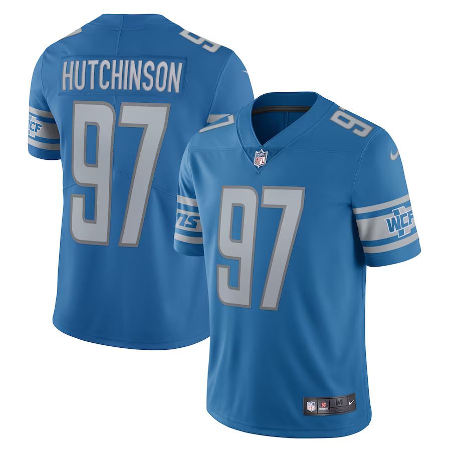 Men Detroit Lions 97 Aidan Hutchinson Nike Blue Team Vapor Limited NFL Jersey